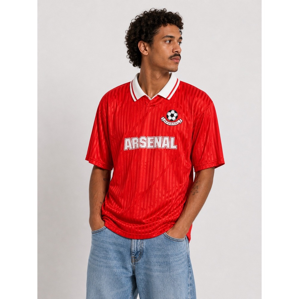 Vintage Arsenal FC The Gunners Soccer Jersey Red Striped Made in UK XL